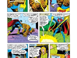 Defenders #20, pg. 13; pencils, Sal Buscema, Vince Colletta; inks, Vince Colletta Defenders #20, pg. 13; pencils, Sal Buscema, Vince Colletta; Thing, Nighhawk, Celestia, Doctor Strange