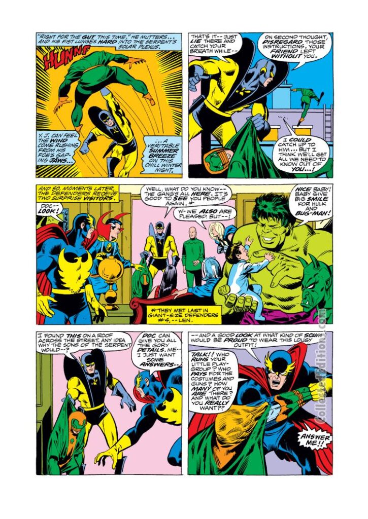 Defenders #23, pg. 5; pencils, Sal Buscema; inks, Vince Colletta; Hulk, Yellowjacket, Nighthawk