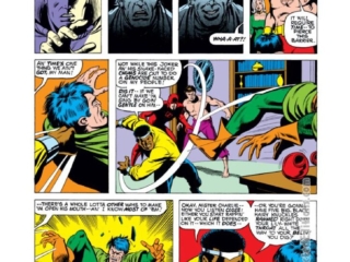 Defenders #24, pg. 13; pencils, Sal Buscema; inks, Bob McLeod; Son of Satan, Luke Cage