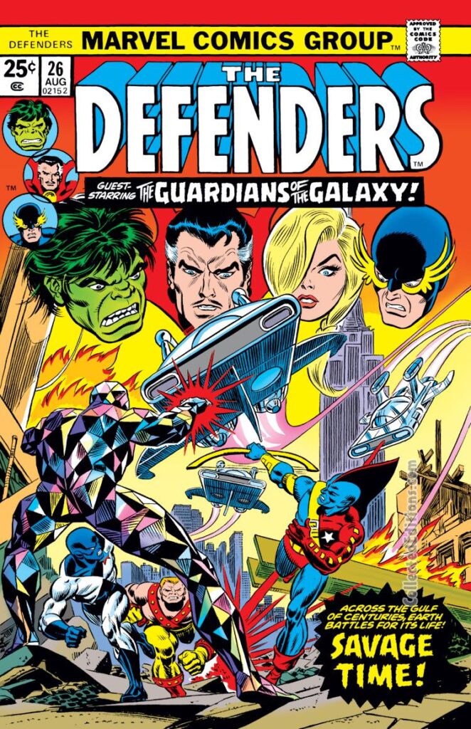 Defenders #26 cover; pencils, Gil Kane; inks, John Romita Sr.; Guardians of the Galaxy