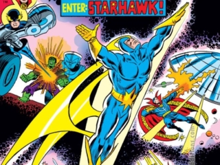 Defenders #28 cover; pencils, Ron Wilson; inks, Frank Giacoia; Starhawk, Guardians of the Galaxy