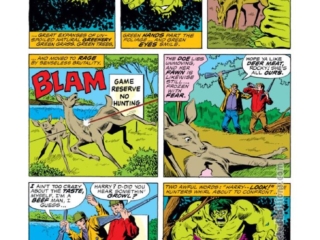 Defenders #31, pg. 7; pencils, Sal Buscema; inks, Jim Mooney; Incredible Hulk, deer and mother are shot by hunters