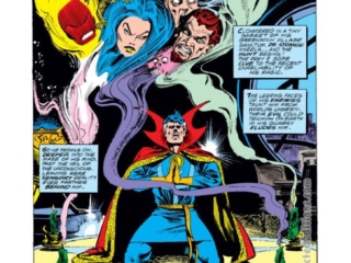 Defenders #39, pg. 1; pencils, Sal Buscema; inks, Klaus Janson; Riot Cellblock 12, Doctor Strange splash page