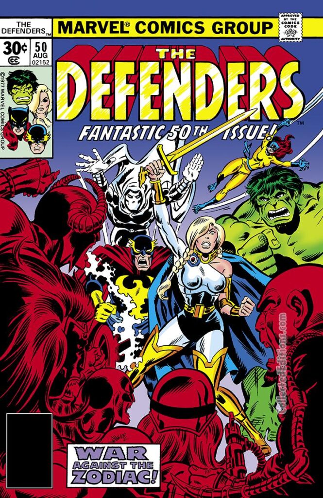 Defenders #50 cover; pencils and inks, Al Milgrom; Valkyrie, War against the Zodiac