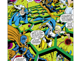 Defenders #59, pg. 2; pencils, Ed Hannigan; inks, Dan Green