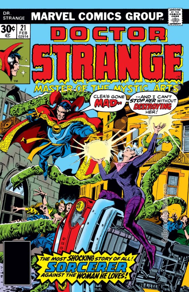 Doctor Strange #21 cover; pencils, Gene Colan; inks, Tom Palmer; Clea's gone mad