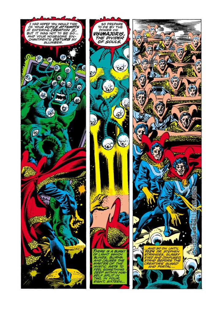 Doctor Strange #24, pg. 9; pencils, Al Milgrom; inks, Rudy Nebres; Creators; Doctor Strange; Visimajoris; Apalla Cosmic Wheel of Change