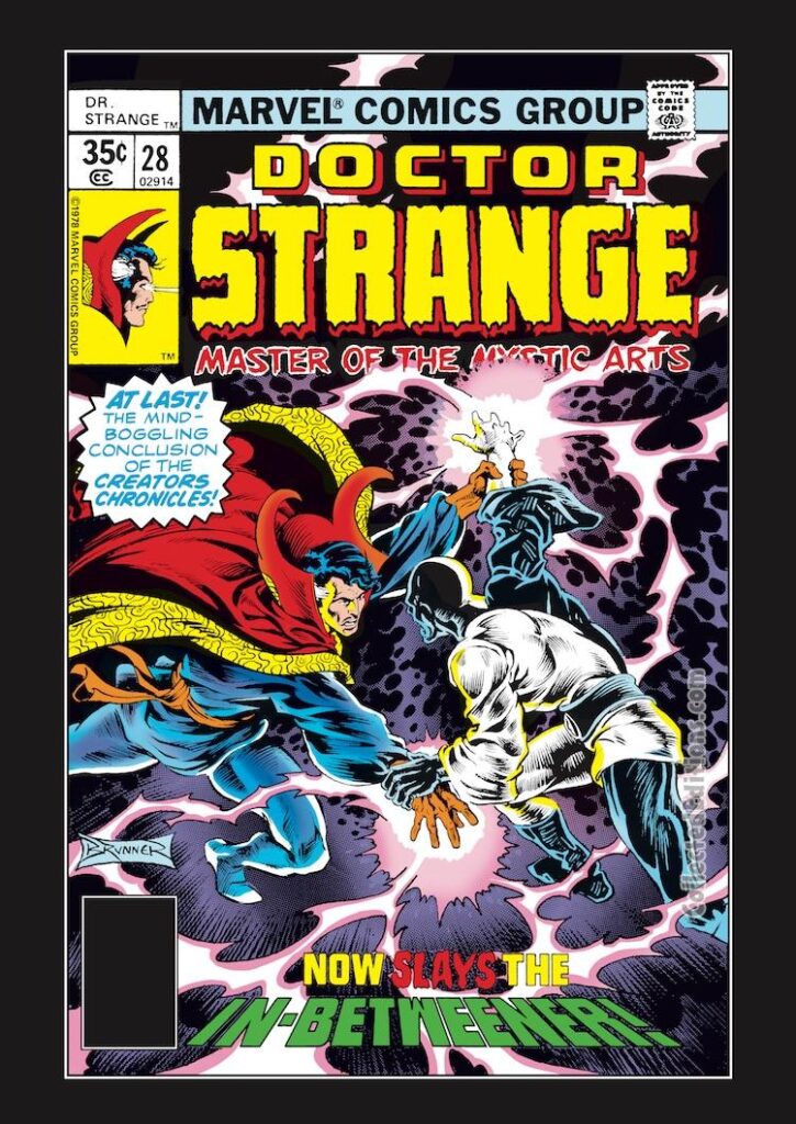 Doctor Strange #28 cover; pencils and inks, Frank Brunner; The In-Betweener