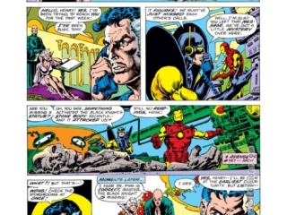 Doctor Strange #29, pg. 2; pencils, Tom Sutton; inks, Ernie Chan Doctor Strange #29, pg. 2; pencils, Tom Sutton; inks, Ernie Chan; Stephen Strange, Wong, Yellowjacket, Iron Man, Avengers, Clea