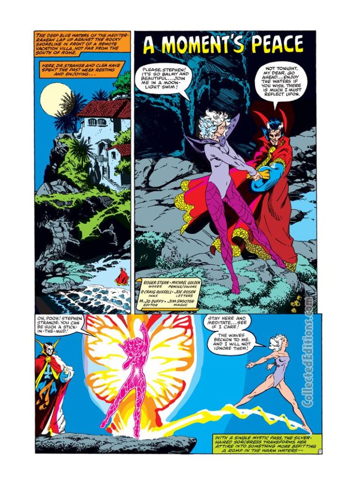 Doctor Strange #46, pg. 18; pencils, Michael Golden; inks, P. Craig Russell; A Moment's Peace, Clea
