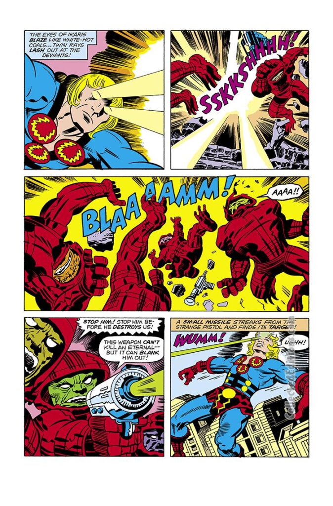 Eternals #4, pg. 4; pencils, Jack Kirby; Ikaris super-powers