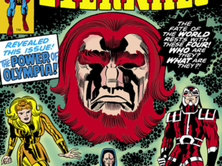 Eternals #5 cover; pencils, Jack Kirby; Zuras, Thena, Makarri, Domo first appearance