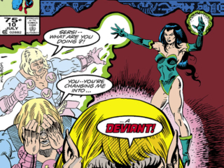 Eternals (1985) #10, cover; pencils and inks, Al Milgrom; Sersi changes Ikaris to a Deviant