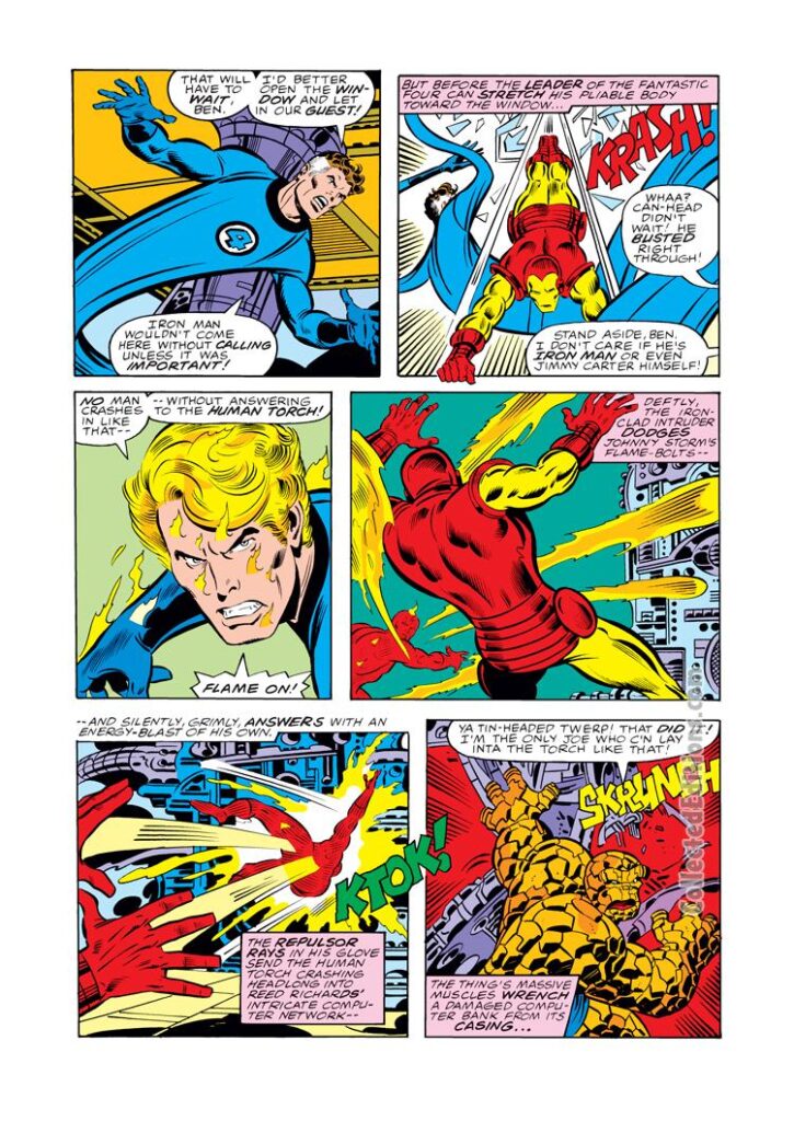 Fantastic Four #202, pg. 2; layouts, John Buscema; pencils and inks, Joe Sinnott; Iron Man, Thing