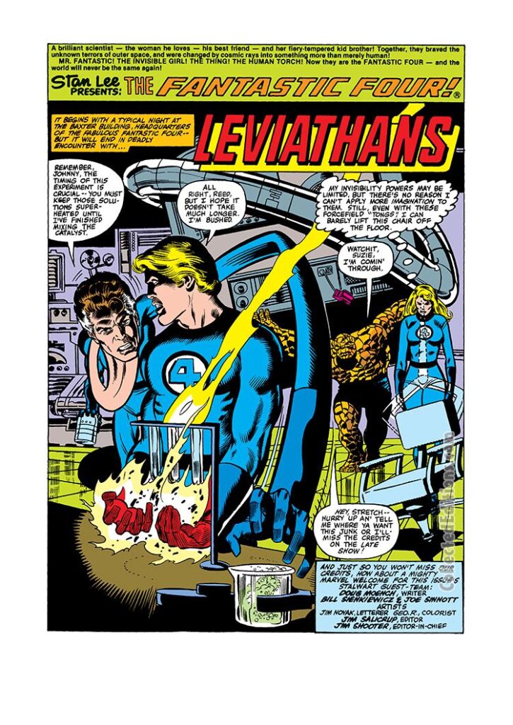 Fantastic Four #219, pg. 1; pencils, Bill Sienkiewicz; Leviathans