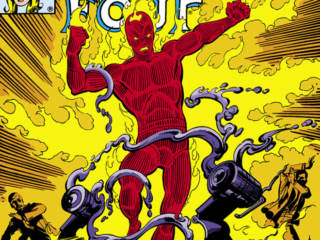 Fantastic Four #233 cover; pencils, John Byrne; inks, Terry Austin; Human Torch