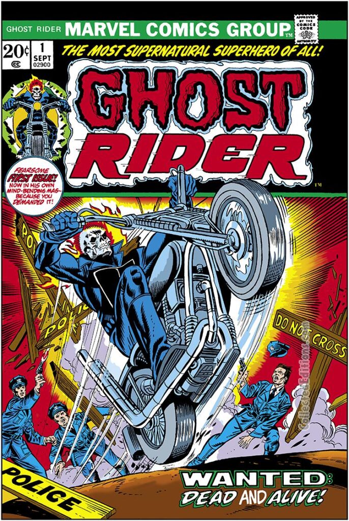 Ghost Rider #1, cover; pencils, Gil Kane; inks, Joe Sinnott