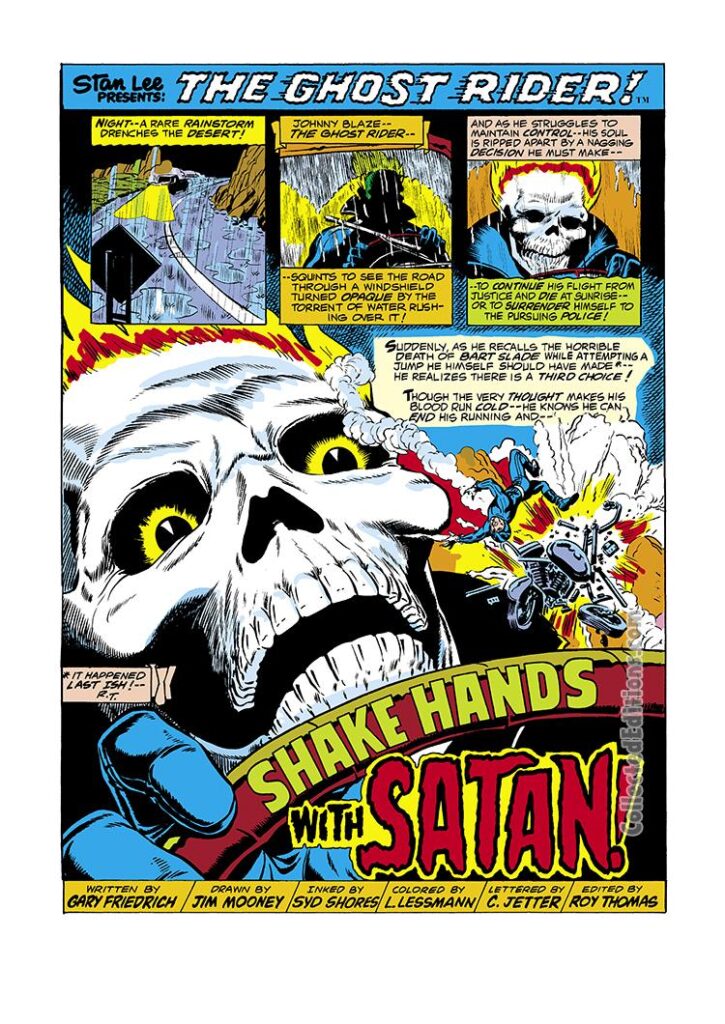 Ghost Rider #2, pg. 1; pencils, Jim Mooney; inks, Syd Shores; Shake Hands With Satan