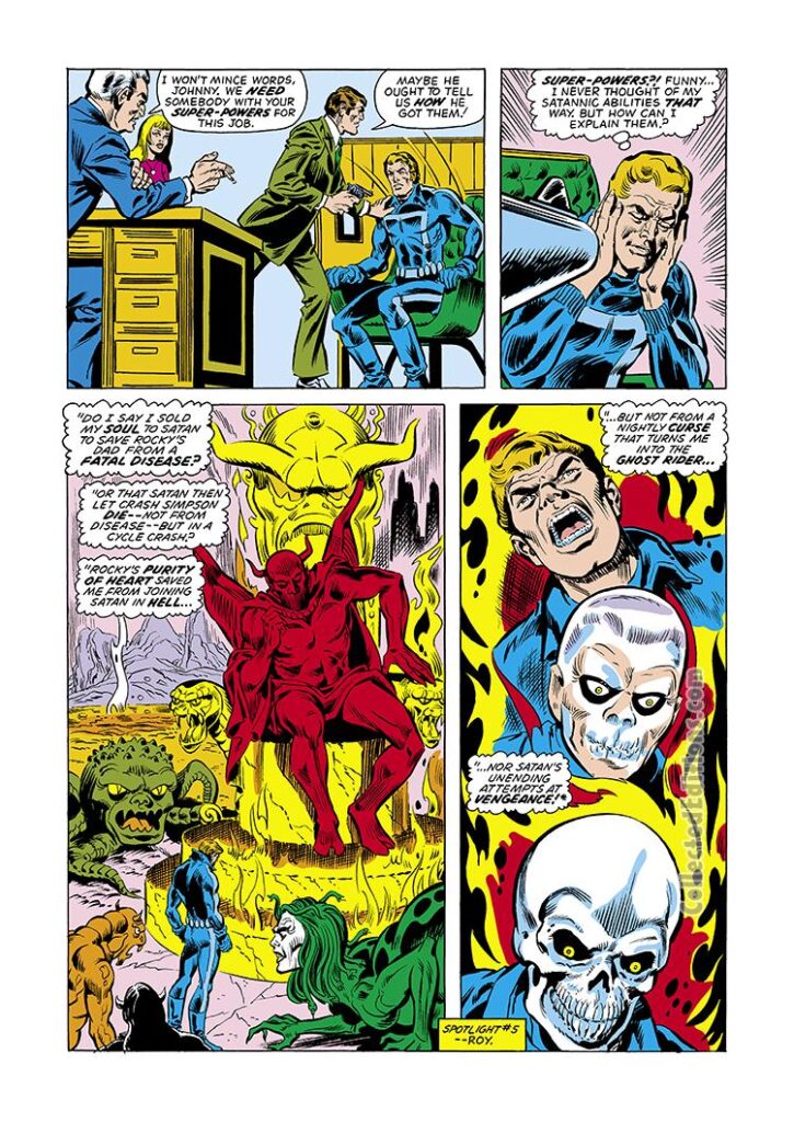 Ghost Rider #6, pg. 7; pencils, Jim Mooney; inks, Sal Trapani; Johnny Blaze meets Satan