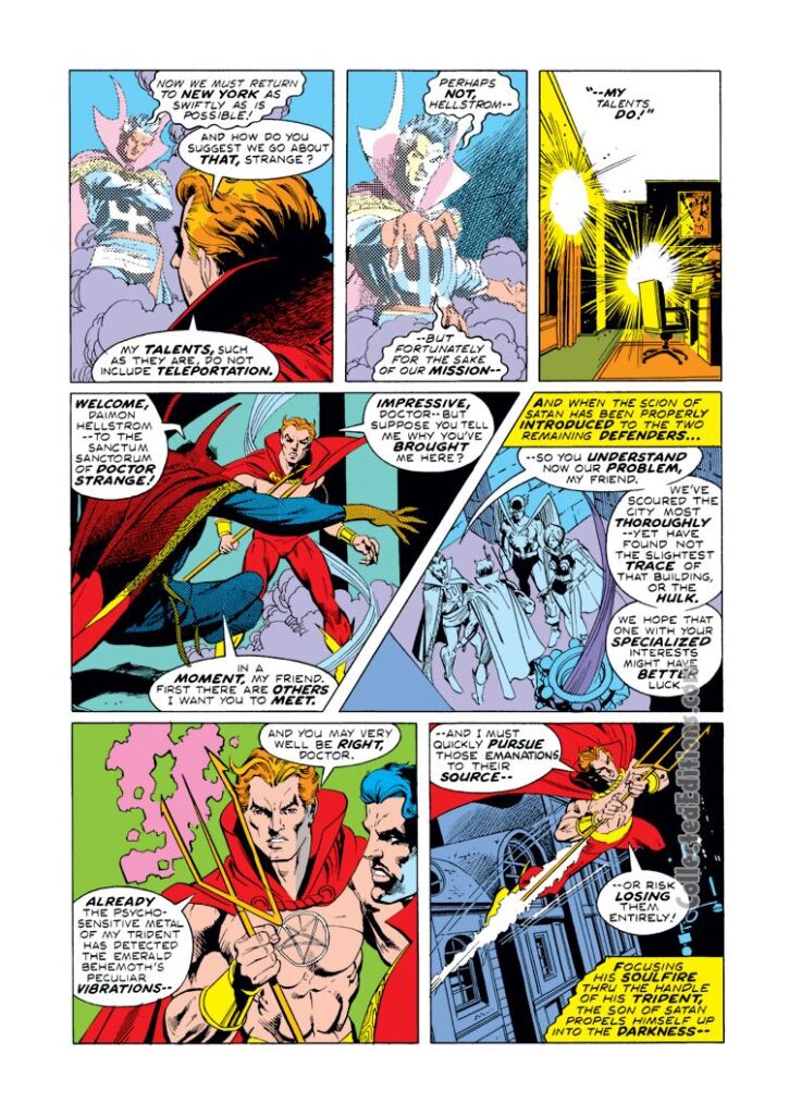 Giant-Size Defenders #2, pg. 15; pencils, Gil Kane; inks, Klaus Janson, Daimon Hellstrom/Hellstorm/Son of Satan, Doctor Strange