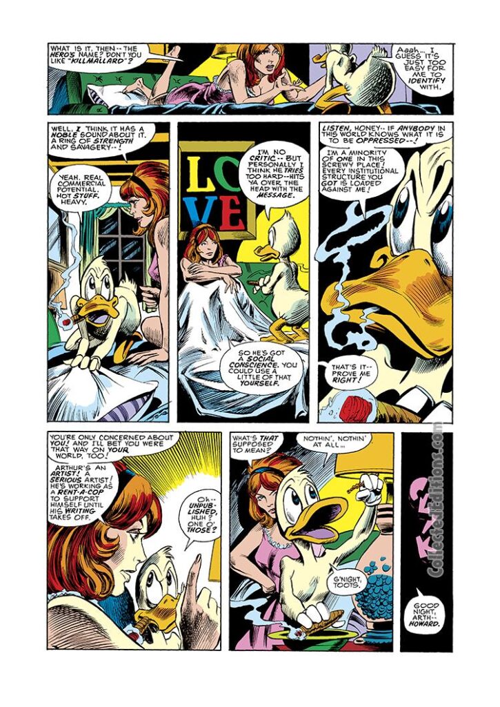 Howard the Duck #2, pg. 6; pencils, Frank Brunner; inks, Steve Leialoha; Beverly Switzler