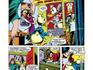 Howard the Duck #8, pg. 5; pencils, Gene Colan; inks, Steve Leialoha; Stand Up America, Howard the Duck election, campaign
