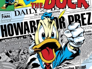 Howard the Duck #8 cover; pencils, Gene Colan; inks, Steve Leialoha; Trapped in a World He Never made, Howard for President, 1976 election campaign, Jimmy Carter Yells Fowl, Get Down America
