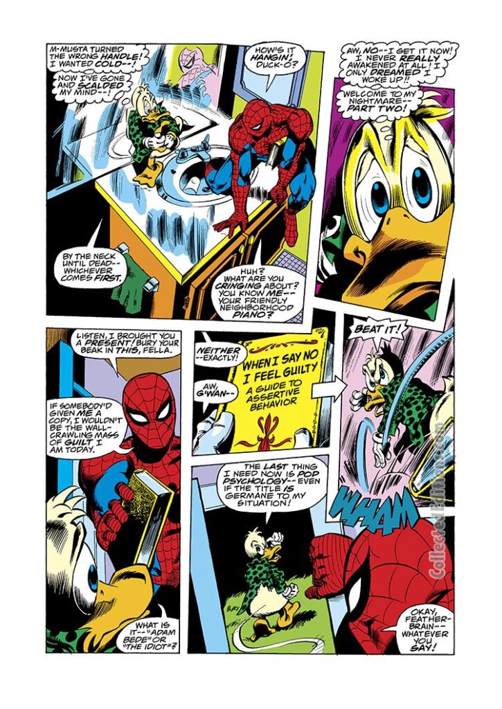 Howard the Duck #10, pg. 9; pencils, Gene Colan; inks, Steve Leialoha; Spider-Man