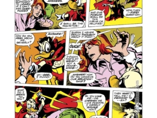 Howard the Duck #14, pg. 10; pencils, Gene Colan; inks, Klaus Janson; Beverly Switzler, Daimon Hellstrom, Son of Satan parody