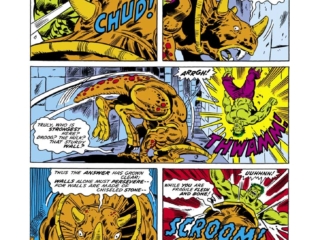 Incredible Hulk #188, pg. 14; pencils, Herb Trimpe; Hulk vs. Droog dinosaur triceratops