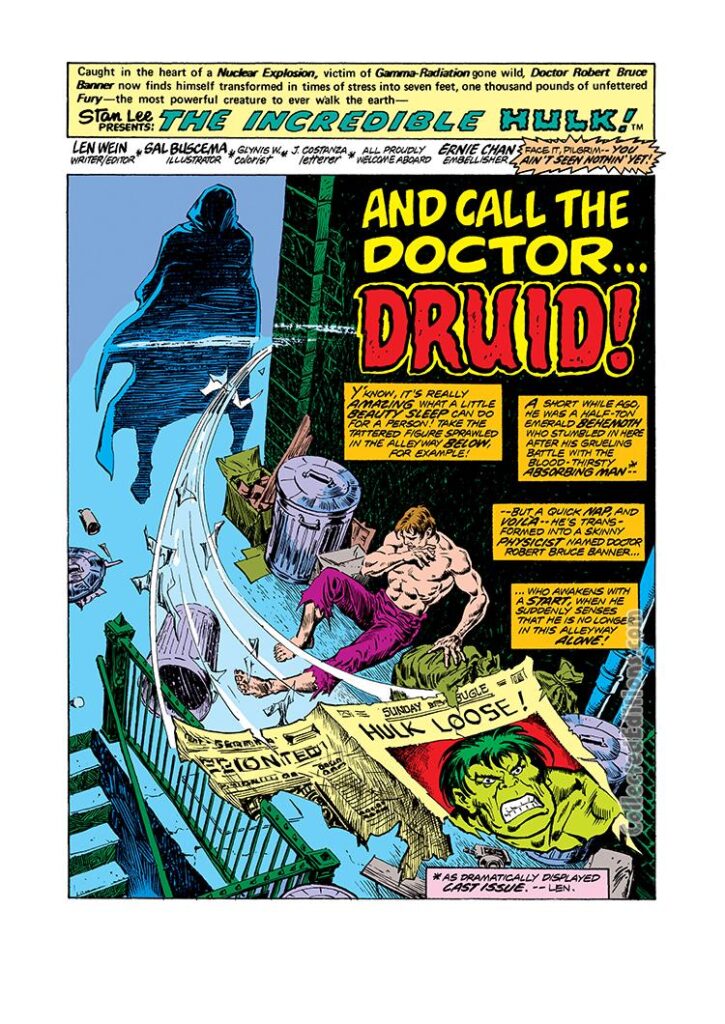 Incredible Hulk #210, pg. 1; pencils, Sal Buscema; Doctor Druid/Droom/splash page