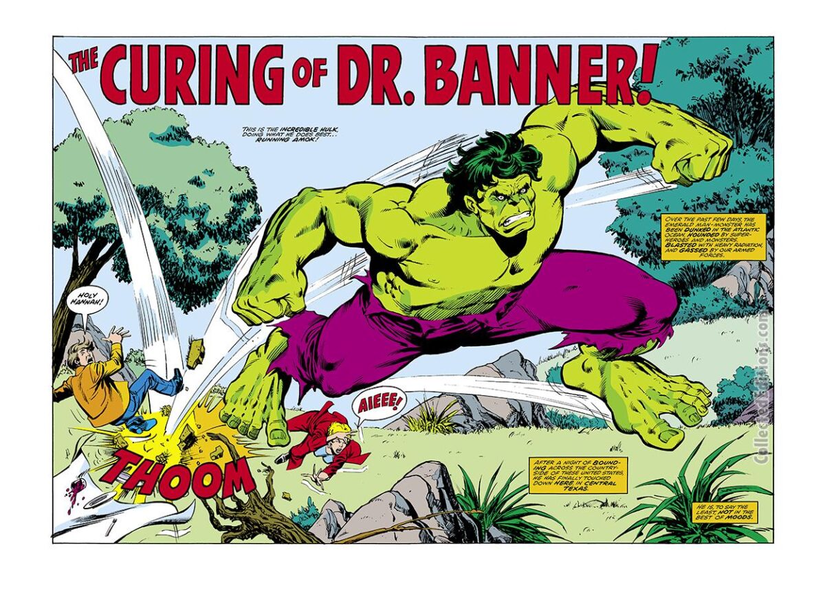 Incredible Hulk #223, pgs. 2-3; pencils, Sal Buscema; inks, Joe Rubinstein