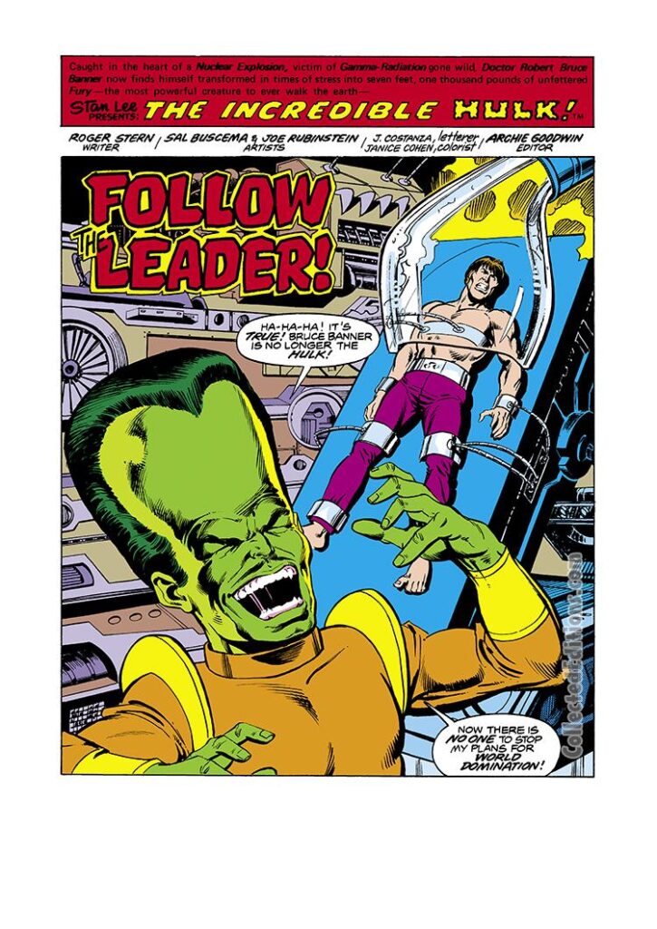 Incredible Hulk #224, pg. 1; pencils, Sal Buscema, The Leader
