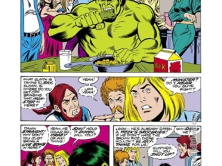 Incredible Hulk #234, pg. 8; layouts, Sal Buscema; pencils and inks, Jack Abel, Hulk eats fried chicken