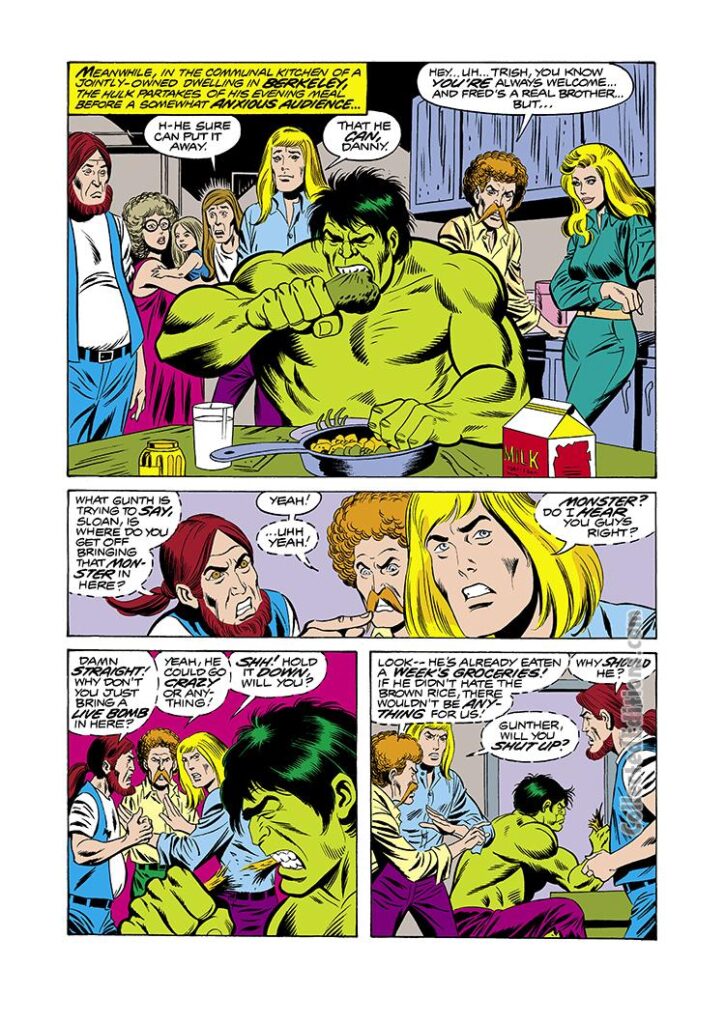 Incredible Hulk #234, pg. 8; layouts, Sal Buscema; pencils and inks, Jack Abel, Hulk eats fried chicken
