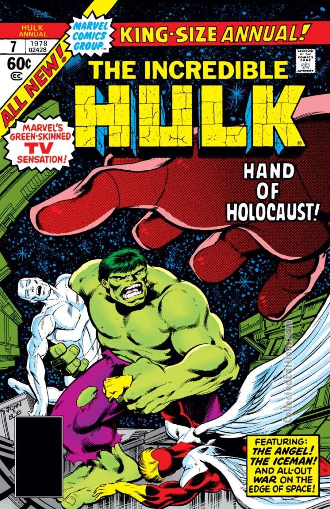 Incredible Hulk Annual #7 cover; pencils, John Byrne; inks, Bob Layton; Champions, Angel, Iceman