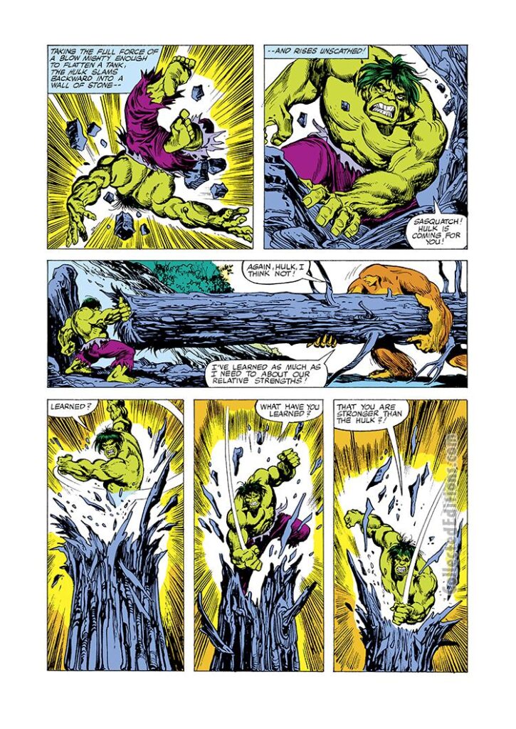 Incredible Hulk Annual #8, pg. 26; layouts, Sal Buscema; pencils and inks, Alfredo Alcala; Sasquatch, Alpha Flight