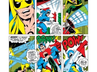 Iron Fist #12, pg. 5; pencils, John Byrne; inks, Dan Adkins; Captain America