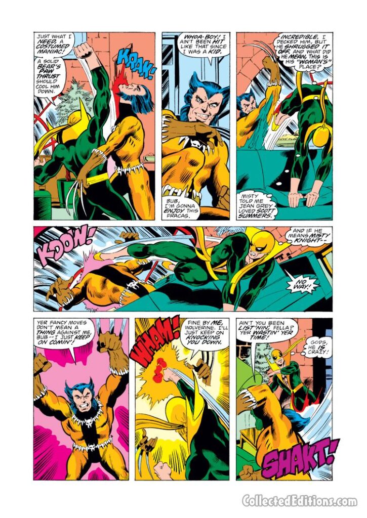 Iron Fist #15, pg. 8; pencils, John Byrne; inks, Dan Green; Wolverine