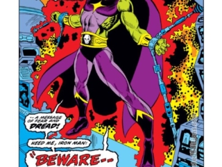 Iron Man #55, pg. 1; pencils, Jim Starlin; inks, Mike Esposito; Captain Marvel, Mar-Vell, Cosmic Marvel, Drax the Destroyer, first appearance, origin