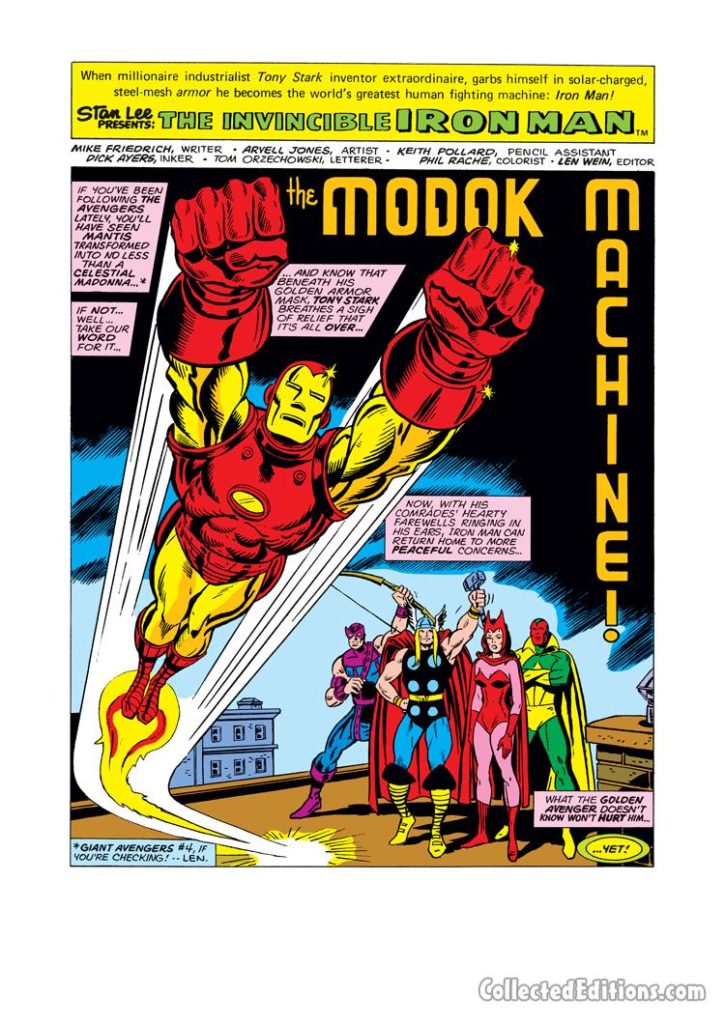 Iron Man #74, pg. 1; pencils, Arvell Jones, Keith Pollard; inks, Dick Ayers