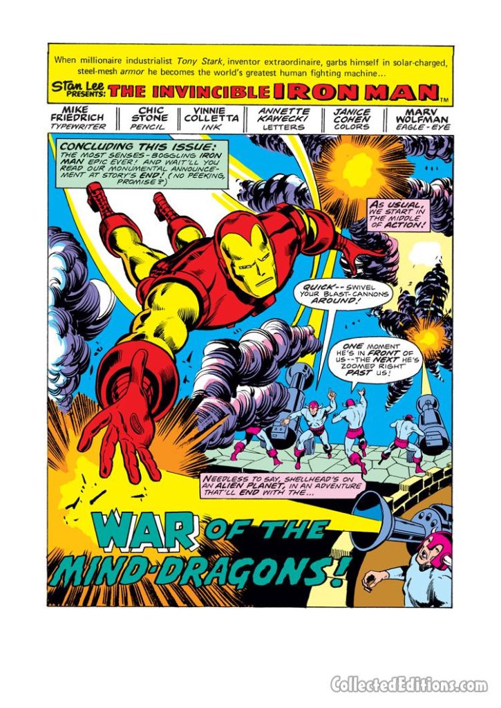 Iron Man #81, pg. 1; pencils, Chic Stone; inks, Vince Colletta