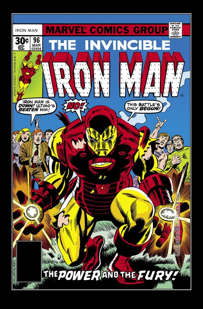 Iron Man #96 cover; pencils, Al Milgrom; inks, Jack Abel; The Power and the Fury