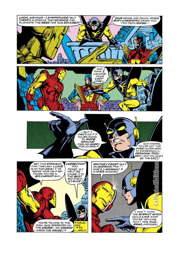 Iron Man #108, pg. 4; pencils, Carmine Infantino; inks, Bob Wiacek; Yellowjacket, Jack of Hearts