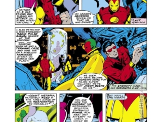 Iron Man #114, pg. 2; pencils, Keith Giffen; inks, Bruce Patterson; Wonder Man, the Unicorn, Vision, Yellowjacket, Avengers