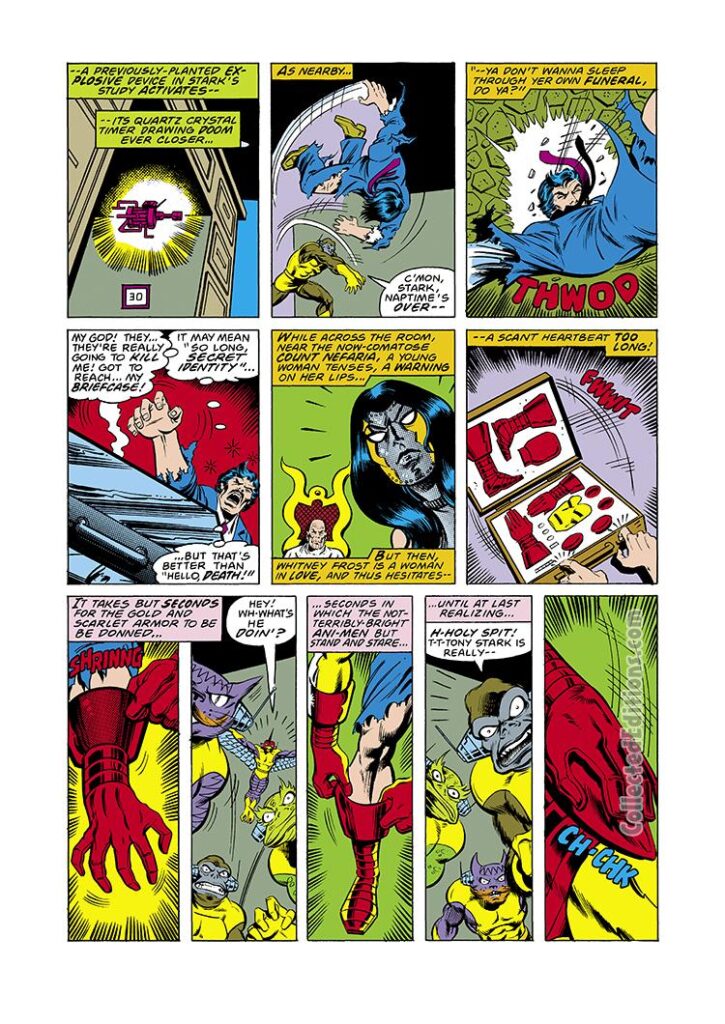 Iron Man #116, pg. 5; pencils, John Romita Jr.; inks, Bob Layton; Madam Masque, Mask, Ani-Men