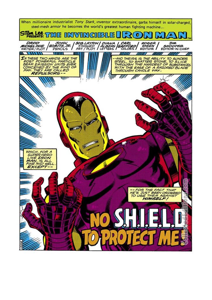 Iron Man #119, pg. 1; layouts, John Romita Jr.; pencils and inks, Bob Layton; No SHIELD to protect me