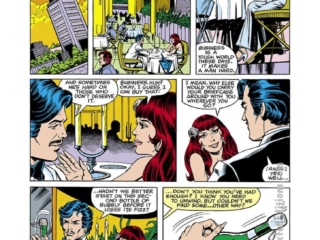 Iron Man #123, pg. 10; layouts, John Romita Jr.; pencils and inks, Bob Layton; Tony Stark girlfriend Bethany Cabe, champagne