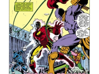 Iron Man #124, pg. 1; layouts, John Romita Jr.; pencils and inks, Bob Layton; Pieces of Hate splash page, David Michelinie, Whiplash