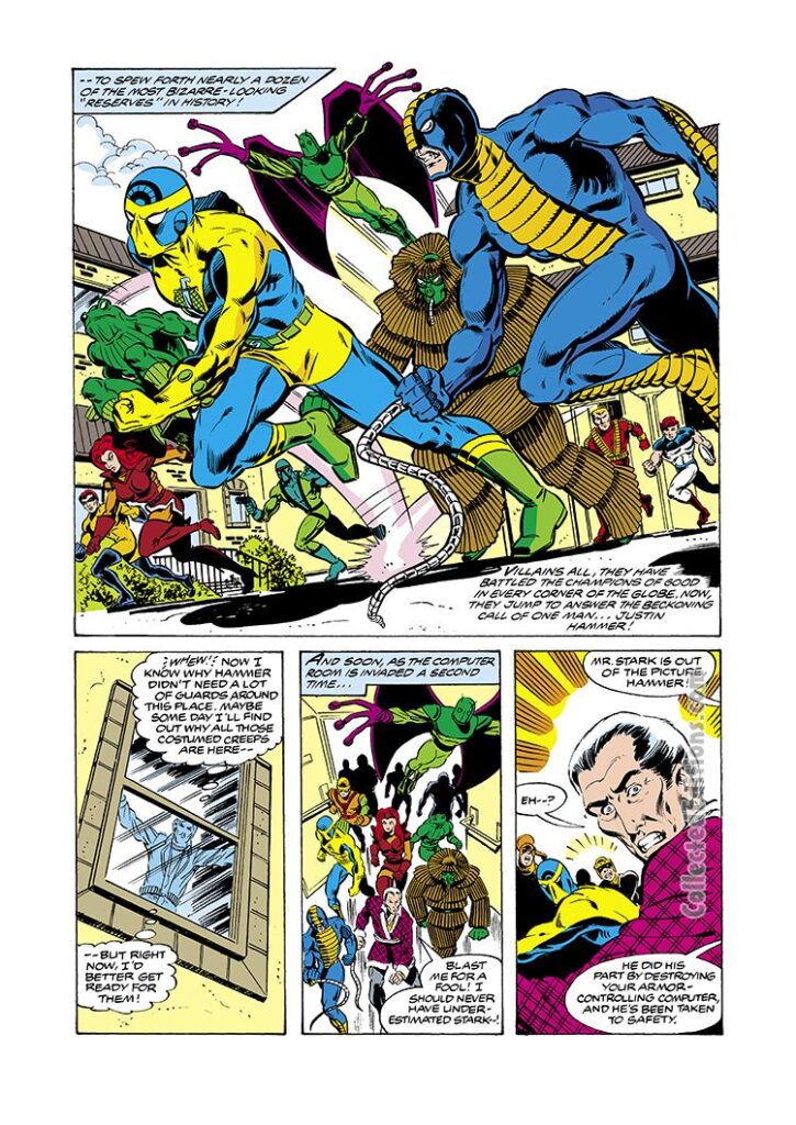 Iron Man #126, pg. 16; layouts, John Romita Jr.; pencils and inks, Bob Layton; Porcupine, Beetle, Eel, Hammer